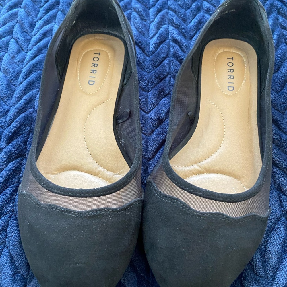 Torrid Black Scalloped Mesh Suede Flats